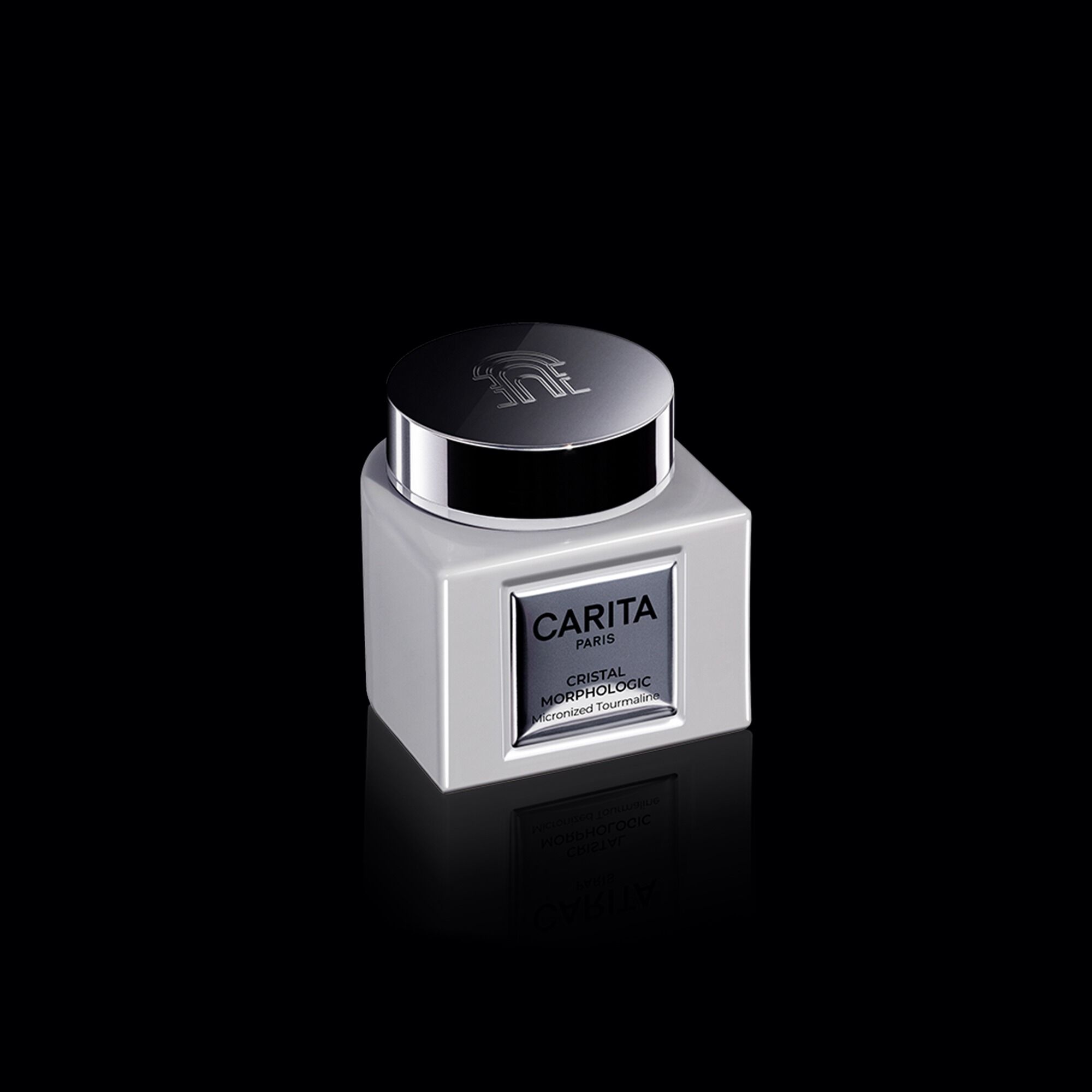 Creme Contour des Yeux Cristal Morphologic de Carita, presentee dans son pot blanc et argent.​